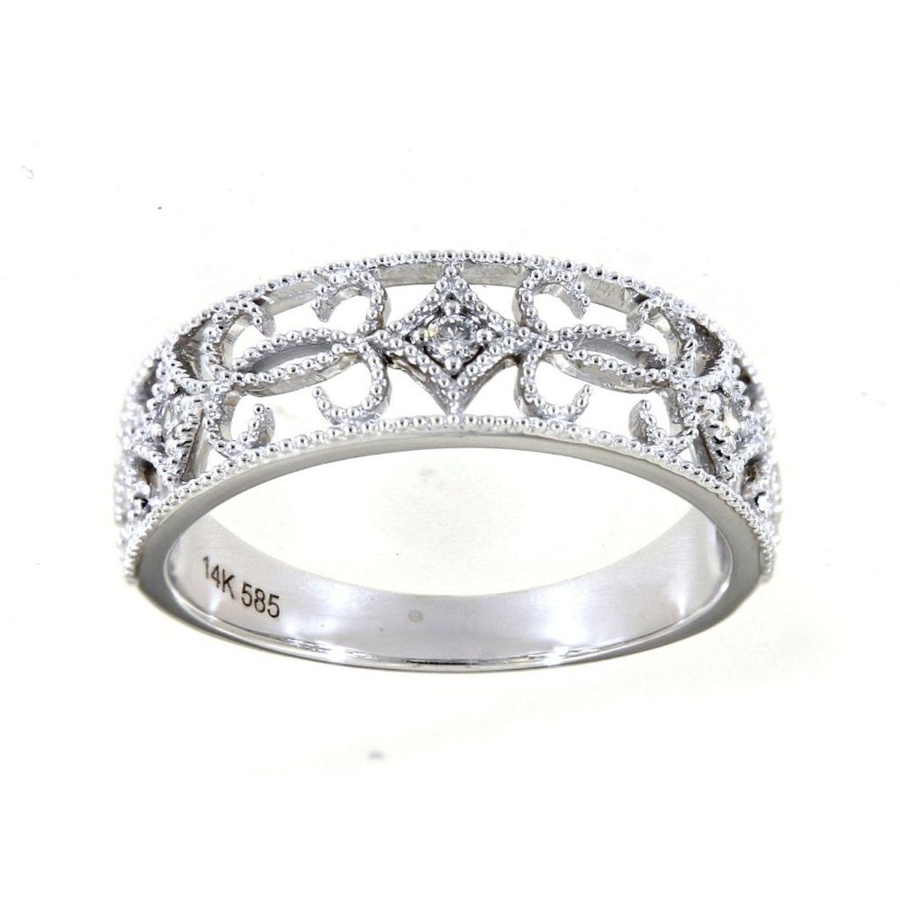 Real Diamond Vintage Style FineRing 14K White Gold